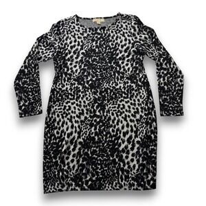 Michael Michael Kors Womens Animal Print Sheath Dress Black White Long Sleeve L